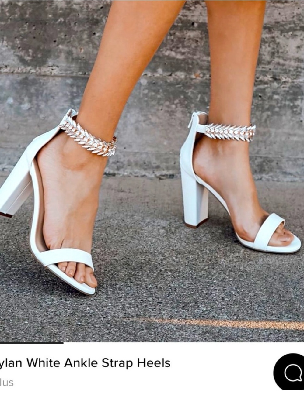 Lulu's White Block Heel Sandals with Leaf Chain Ankle Strap Bridal Wedding Heel